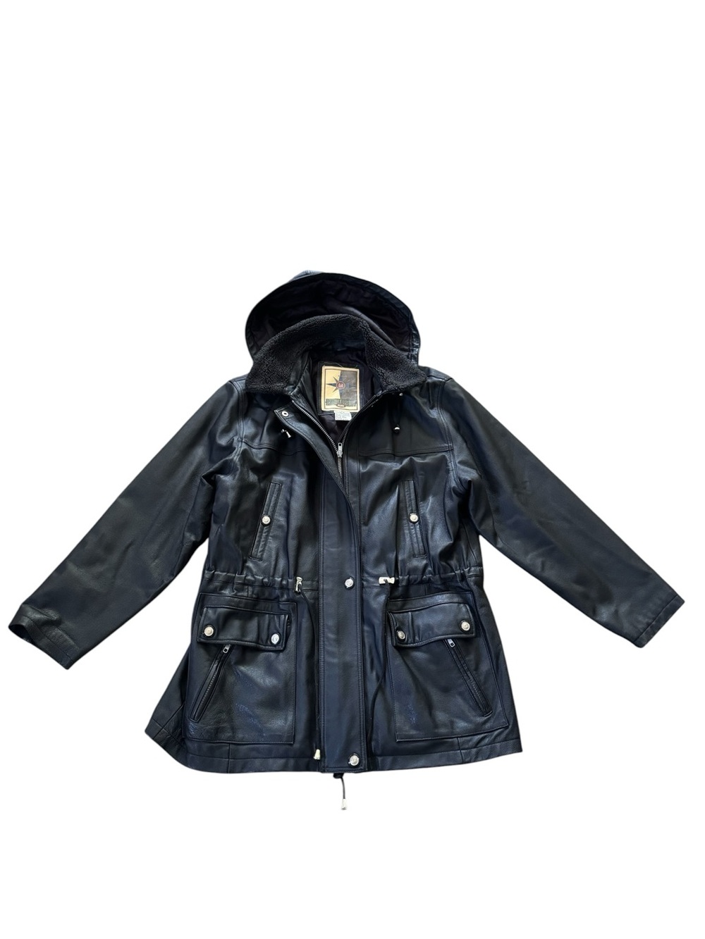 Vintage Middlebrook Park Genuine Leather Hooded Coat Jacket Black Women’s Large